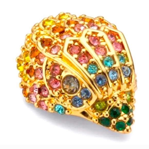 Kurt Geiger rainbow crystal bird head cocktail ring size 8 new in box pink gold - Picture 11 of 11